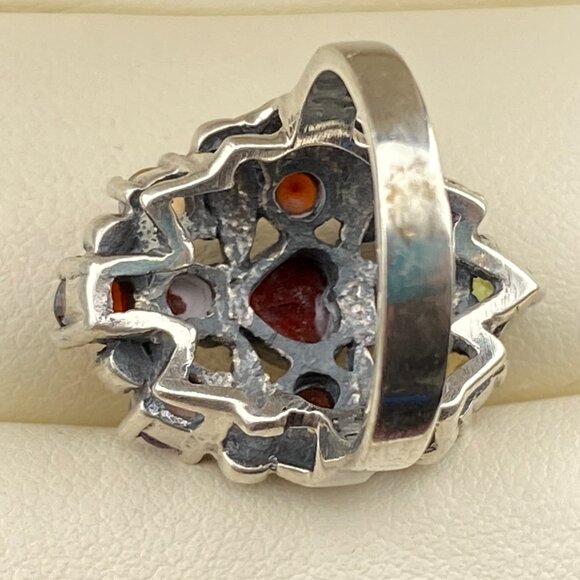 Heart Shaped Multi Gemstone Garnet Citrine Amethyst Sterling Silver Ring Sz. 5 - Picture 10 of 15